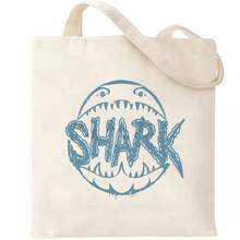 Bolso de mano de lona con estampado de tiburones y garabatos, bolso de compras reutilizable, plegable y ligero, bolso cruzado informal para adolescentes y adultos - Negro - Ver 3