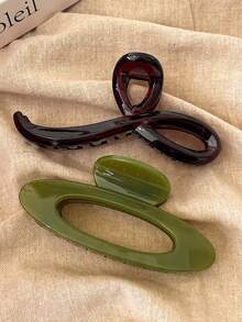 2个/1个女士棕绿色超大轻便塑料发夹，时尚百搭高端优雅简约纯色发爪，适合日常休闲、派对、通勤、海滩、丸子头、马尾辫、洗脸、化妆等场合，是女士优雅发饰的理想之选。 - 彩色 - 查看 5