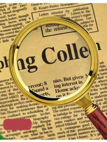 10倍手持放大镜，60毫米/70毫米/80毫米/90毫米直径可选，仿木手柄，镀金，生日/毕业礼物 - 彩色 - 查看 7