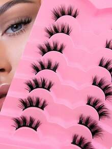 7对假睫毛，适合初学者佩戴，半透明干式假睫毛，D型弧度假睫毛 - 黑色 - 查看 3