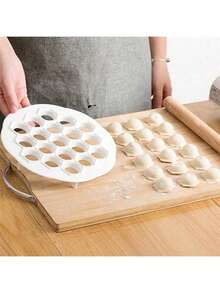 2 Pieces Set: Dumpling Mould + Filling Poking Stick, Dumpling Mold, 19-Hole Plastic Dumpling Mold, Dumpling Dough Mold, Small Dumpling Mold, Round Dumpling Mold, Kitchen Utensils Pcs - White - View 3