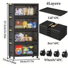 Collapsible Stackable Storage Bins Stackable Storage Containers Aesthetic Home Decor Multi Scene Space Saving Organization Solution Toy Storage Bins For Closet Kitchen Bathroom Office Dorm Garage Travel Foldable Storage System With Lids Versatile Storage Container For Clothes Shoes Books Makeup Office Supplies Room Decoration Essentials - 黑色 - 查看 9