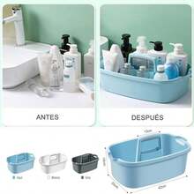 Cesta Grande de Almacenamiento para Ducha, Organizador de Suministros de Limpieza Con Asa, Cesta de Almacenamiento de Plástico, Organizador Portátil para Herramientas de Baño, Recámara, Cocina - Azul - Ver 4