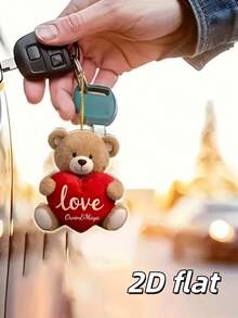 【定制款】情人节泰迪熊爱心钥匙扣吊坠，汽车装饰，家居装饰 - 情人节、周年纪念礼物 - 无需电源，浪漫设计，外观可爱，派对装饰，耐用钥匙圈，情侣礼物，亚克力材质，适合送给女友/妻子/丈夫/妈妈 - 可爱的泰迪熊挂件 - 彩色 - 查看 7