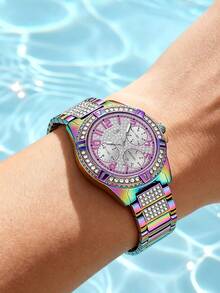 Guess Elegante Quarz-Edelstahl-Armbanduhr für Damen, Lässig Watch, tägliches Accessoire, Geschenk für Frauen GW0044L1 - Farbverlauf + Gold - Übersicht 7