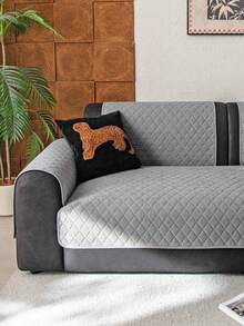 1件几何纹理纯色天鹅绒绗缝沙发垫，简约风格，防滑柔软，多功能防污防尘，节日装饰沙发垫，靠背套，扶手套，四季皆宜 - 灰色 - 查看 4