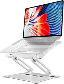 Laptop Stand For Desk, Adjustable Laptop Riser, Metal Foldable Computer Stand Holder Portable Notebook Mount, Ventilated Cooling Printer Stand Compatible With 10-15.6" Laptops - B級銀 - 查看 1