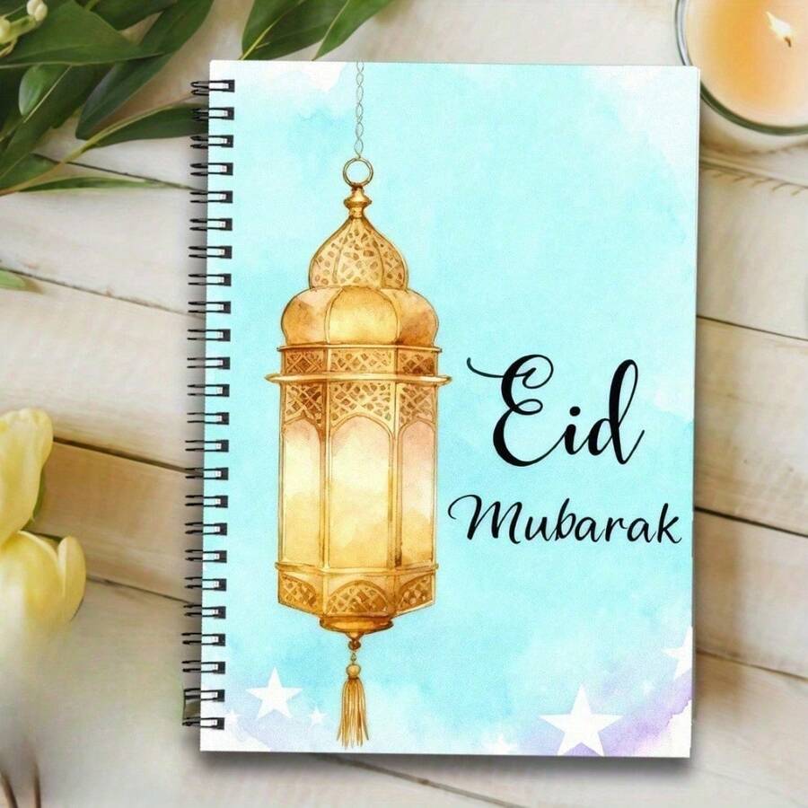 1 A5 Notebook Featuring An Eid Mubarak Lantern Design: College-Ruled, Thickened Paper, Unisex Spiral-Bound Notebook - Black - View 1