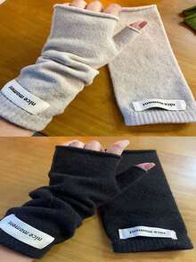 French Casual Style Thick Fingerless Gloves, Warm For Autumn/Winter, Unisex Solid Color Fingerless Gloves, Warm Knitted Touchscreen Gloves, Versatile For Women In Autumn/Winter French Casual Style Thick Fingerless Gloves, Warm Faux Cashmere Knitted Fingerless For Women In Autumn/Winter+Winter Gear+Gloves Bear+Christmas Summer - Multicolor - View 21