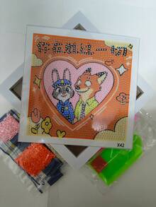 （正版授权）迪士尼疯狂动物城钻石画套装，含配件，手工DIY放松艺术装饰礼品，适合情人节、感恩节（包含画布、钻石、工具套装和白色塑料画框）