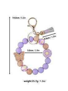 1pc Vintage Floral Daisy Beaded Keychain, Butterfly Decor, Cute Accessory For Daily Outfit - Multicolor - View 10