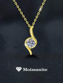1pc Elegant Luxury 925 Sterling Silver 1 Carat 6.5mm Moissanite Necklace, Suitable For Women's Daily Wear, Party, Holiday, Valentine's Day, Mother's Day, Birthday, Wedding Anniversary, Women's Jewelry Gift