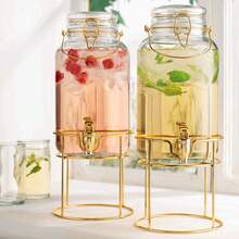 Drink Dispensers For Parties, 2 Pack 1 Gallon Beverage Dispenser With Stand, Drink Dispenser With Glass Lid, Juice Dispensers For Parties - 黑色 - 查看 2