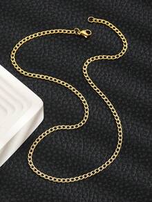 1pc Fashionable Classic Gold Stainless Steel Chain Necklace, Street Style Jewelry, Unisex, Party/Festival Gift Accessory - Gold - View 4