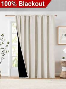 1pc Blackout Thermal Insulated Curtain - 99% UV-Resistant Polyester, Rod Pocket Hanging, Non-Bleachable Plain Weave, Bedroom Art Theme, Coated Blackout Thermal Insulation, , Noise Reduction - Ideal For Bedroom, Farmhouse And School Deep Sleep, 110gsm - Beige - View 18