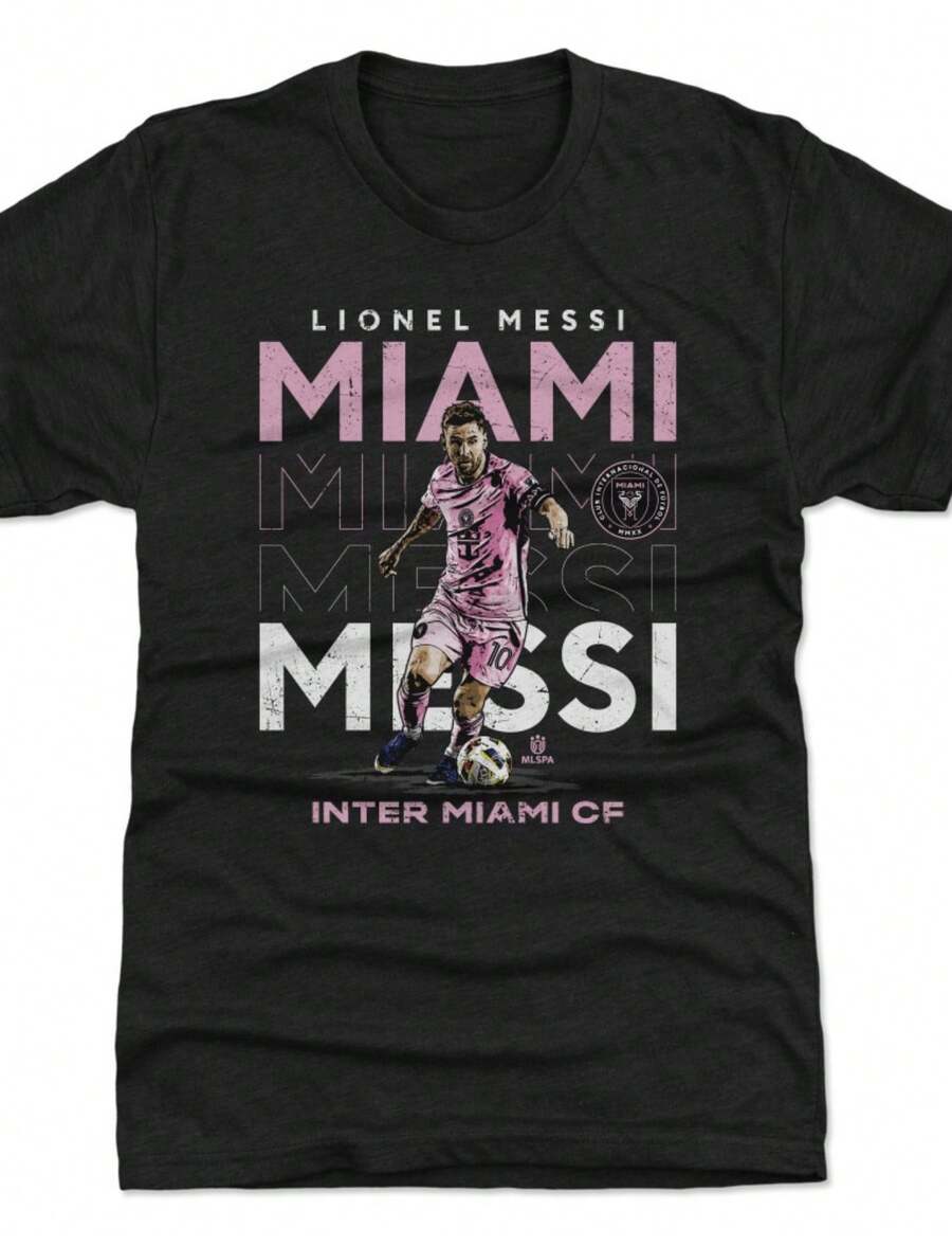Mens 500 Level Lionel Messis Black Miami CF Miami Premium Tri-Blend T-Shirt - màu đen - Xem 1