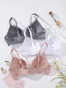 Hersunei Peach Girl 三件套多色性感蕾丝舒适钢圈聚拢文胸，女士款 - 彩色 - 查看 10