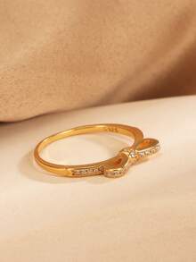 1 件 S925 纯银蝴蝶结方晶锆石镀金戒指，时尚简约珠宝礼物，适合女性、母亲、女友、朋友，适合日常佩戴