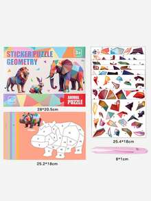 Set Puzzle Stiker Geometri, Kit Seni Stiker DIY 3D untuk Anak-anak, Tema Hewan, Dinosaurus, Laut, dan Lalu Lintas, Mainan Puzzle Seru untuk Bermain di Rumah & Hadiah - MultiWarna - View 8