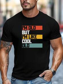 Camiseta gráfica para hombres; SOY VIEJO PERO SOY COMO UN VIEJO COOL; Cuello redondo casual. Manga corta. Algodón. Estilo de verano. Ajuste Regular. Adulto. Ropa Casual Diseño de Texto Audaz Ajuste Cómodo TALLA - Negro - Ver 1