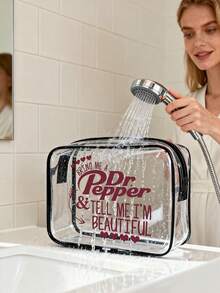 Transparent Zippered Cosmetic Bag Features The Dark Red Letters And A Heart. Lightweight, Portable, Waterproof, Dustproof, Stylish, And Simple,Serves As A Cosmetic Organizer, Toiletry Bag, Back-To-School Essentials Organizer