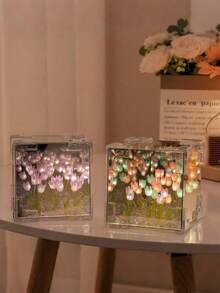 1套20朵郁金香花，手工DIY创意迷你夜灯，3D立体花卉氛围灯，优雅桌面装饰，贴心礼物，客厅家居装饰，婚礼装饰，情人节礼物 - 彩色 - 查看 7