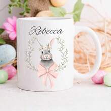 Customized Personalized Easter Mug: Rabbit Bow Design, Easter Gift, Personalized Name Cup, Romantic Easter Gift For Boyfriend, Girlfriend, Him, Her