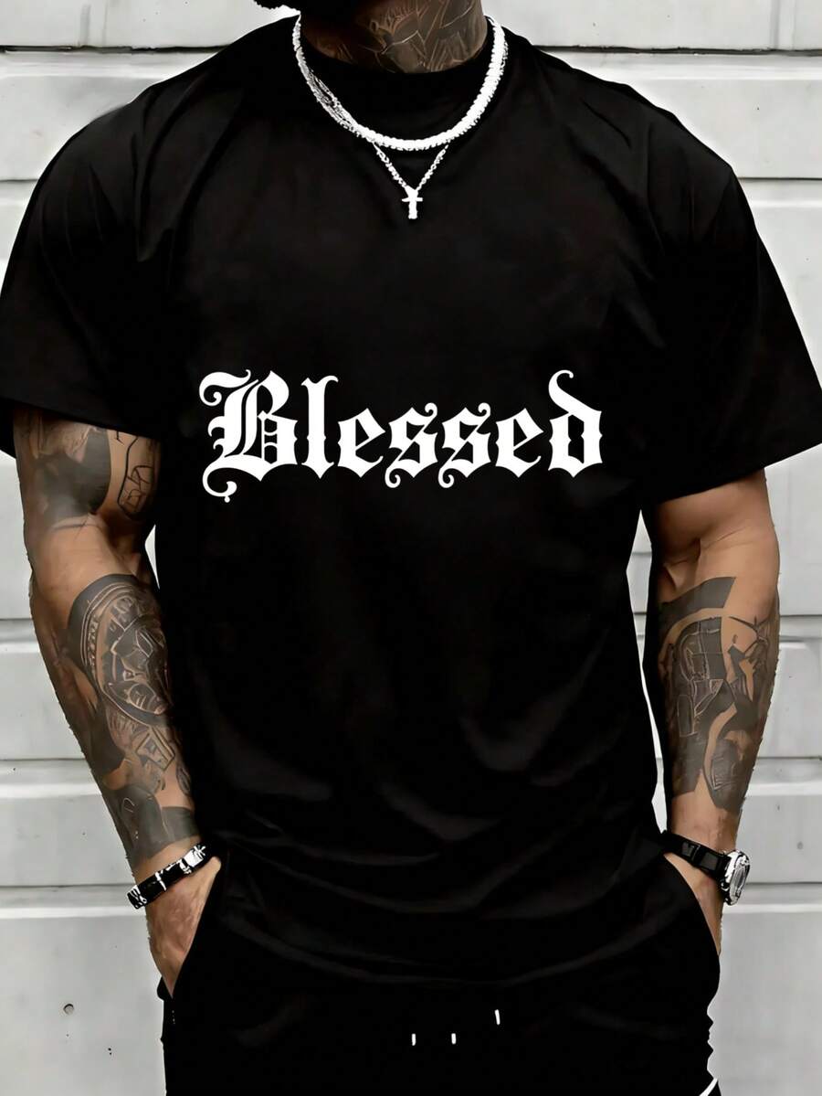 2026 New Popular Fashion Casual Men's T-Shirt Print Mens Creative Top - Ultra-Casual Short Sleeve Crew Neck T-Shirt For Comfort - Perfect For Summer Outdoor Activities, Ideal For Mens Everyday Wear, Casual Shortsleeved Round Neck Top, Mediumstretch Fabric, Machine Washable, Comfortable Fit For All Seasons, Tshirt With Unique Pattern, Comfortable Fit. , Relaxed Fit, Casual Wear,  Top, Men's T-Shirt,Halloween,Casual,Christmas Fun Printed Round Neck Short Sleeved Men's T-Shirt, Suitable For: Sports Events/Holiday Parties/Outings/Sports And Other Holiday Gifts - 黑色 - 查看 1