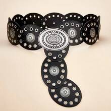 New -Style Girl Round Cake With Riveted Decoration, Western-Style Retro Belt Accessory, American Retro Belt - 咖啡 - 查看 11