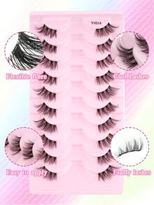 10 Pairs Natural Criss-Cross Half-Eye False Eyelashes, 3D Lengthening Transparent Stem Faux Mink Makeup Curly Lashes, Suitable For Girls Daily Dating To Enlarge Eyes - 黑色 - 查看 4