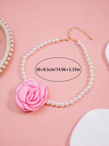 1 buah Kalung Mutiara Mawar Romantis yang Modis, Manis & Imut, Cocok untuk Pemakaian Sehari-hari Wanita dan Pernikahan - MultiWarna - View 5
