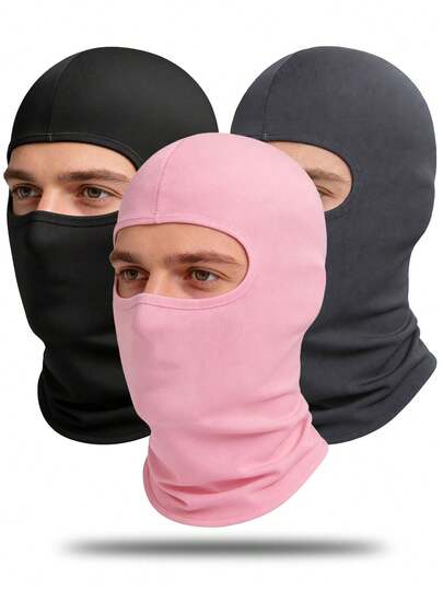1/2/3pcs Unisex Plain Balaclava Face Mask, Suitable For Outdoor Activities Like Travel, Cycling, Hiking, Fishing In All Seasons