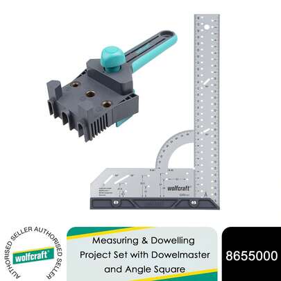  Wolfcraft Measuring And Dowelling Project Set With Dowelmaster And Angle Square, Precision Woodworking Kit For Accurate Joints, Furniture Making And DIY Projects