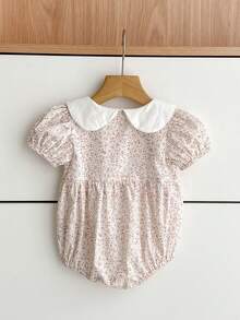 Áo liền thân cho bé gái, cổ Peter Pan dễ thương, thêu hoa, kiểu công chúa thời trang. - Hồng - Xem 3