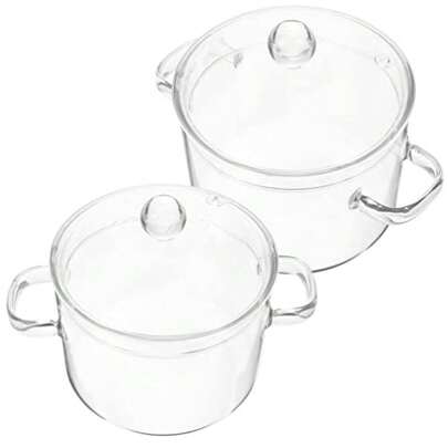 CYPNOperitacx 2 Uds Cacerola De Vidrio 1350Ml Olla De Cocina Con Tapa Y Mango Olla A Fuego Lento Olla De Sopa Transparente Utensilios De Cocina De Vidrio De Borosilicato Alto Para Pasta Sopa DeFashion