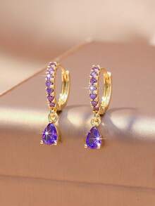 Pendientes de aro con piedra preciosa en forma de lágrima multicolor - Pendientes colgantes de tono dorado, adecuados para uso diario/fiesta - gotas de agua - Ver 17