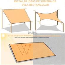 3x4m UV Block Sun Shade Cloth 95% UV Protection, 185GSM Heavy-Duty Shade Sail for Outdoor Patio Garden Activities - Marrón claro - Ver 4