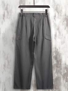 Men's Grey Wide Leg Cargo Pants, Streetwear Style - Dark Grey - View 5