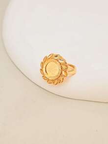 1pc Fashionable European & American Rose Laser Cut Open Ring, Hollow Wedding Jewelry - Yellow Gold - View 7