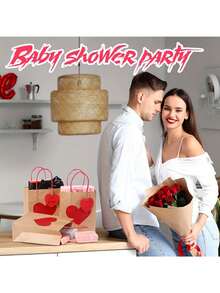 6/15pcs (2/5sets) Heart Print Gift Bags With Red Heart Cutout And "To Jim" Tag - Elegant Kraft Paper Party Gift Bags With Sturdy Loop Handles, Suitable For Valentine's Day, Wedding, Birthday, Anniversary, Mother's Day - Party Bulk Packaging - Multicolor - View 5