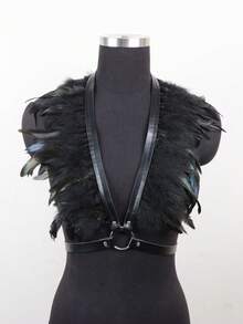 Eleganter schwarzer Federumhang für Damen im Gothic-Stil, Federumhang für Halloween, Karneval, Musikfestivals, Barpartys, dekorative Fotos - Verschiedenfarbig - Übersicht 10