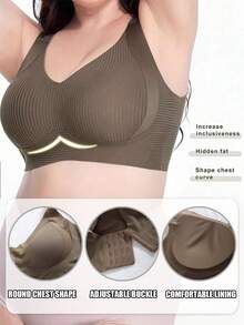 4-Piece Plus Size Bra, Seamless Breathable Wireless Sports Bra For Women - Full Coverage Design, Anti-Slip Material, With Lifting And Support Functions, Comfortable To Wear, Ribbed Details, Made Of Nylon And Elastic Fiber Blend, Hand Wash. Elegant Solid Color Design.Plus Size Lingerie - Nhiều màu - Xem 2