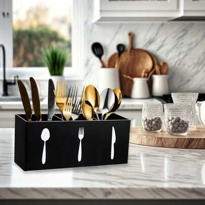 多功能厨房收纳架 - 小巧的塑料餐具架，可收纳勺子、刀子和叉子，适合家庭和餐厅使用