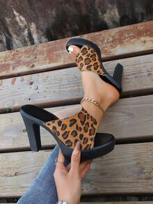 欧美风女士高跟凉鞋，时尚性感粗跟露趾防水超高跟拖鞋 - 彩色 - 查看 5