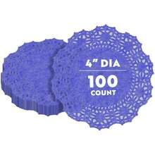 Pastry Tek - Tapetes de encaje de 12 x 12 pulgadas, 100 manteles individuales decorativos, redondos, desechables, color azul marino, para decoración de mesa de cumpleaños o bodas(Azul 10 cm) - Multicolor - Ver 1
