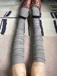 1双 - 灰色过膝长袜，修身韩版甜美酷炫少女保暖腿套，春夏款 - 彩色 - 查看 4