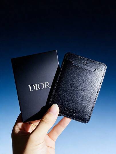 Dior Black Textured Leather Card Holder, Brand Embossed Design, Exquisite Gift Box Packaging, Perfect For Christmas And Holiday Gifts