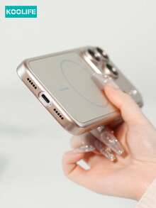 Magnetic Koolife 1pc Thin Ring Magnet PC Large View Window Phone Case, Solid Color Matte Case Compatible With IPhone 17, Raised Lens Protection Case, Compatible With IPhone 17/17 Pro/17 Pro Max - Desert Gold - View 4