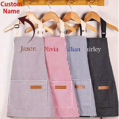 1pc Personalized Apron With Custom Name,Personalized Apron,Customized Text Apron,Name Apron, Customized Name Apron, Personalized Apron, Chef Apron, Mom Apron, Baking Apron, Baking Gift, Chef Gift,Custom Striped Thread Color For Cooking, Baking, Crafting,Durable For Home, Craft Studio, Bridesmaid Proposal - Unique Christmas/Bridal Gift Idea