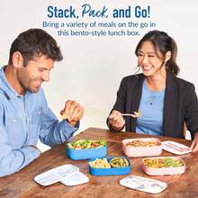 Stackable 3 Compartment Lunch Box With Utensil Set Ideal For Meal Prep Blue - 藍色 - 查看 4